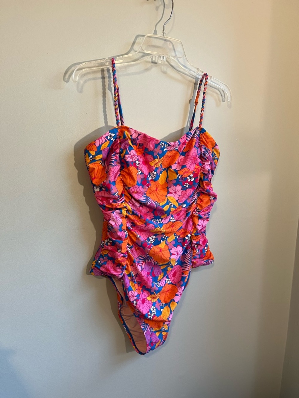 CUPSHE nwt Pink & Orange Floral One-Piece Swimsuit with Braided Straps - Picture 3 of 8